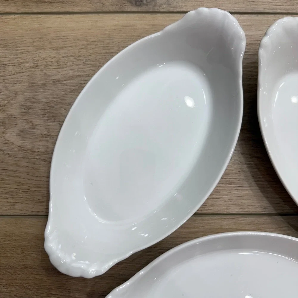 Pillivuyt France White Porcelain Oval Au Gratin Dishes Set of 3 Vintage 8oz 2784